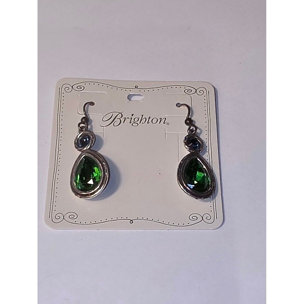 Brighton Joyful Silver Tone Green Blue Crystal Teardrop Scrollwork Drop Earrings